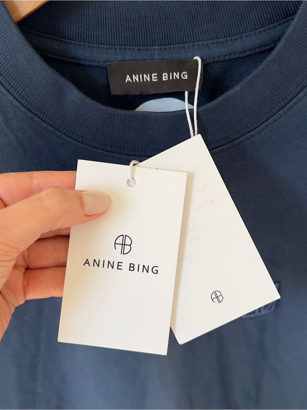 Anine Bing Lili Framed Monogram T-Shirt in Washed Navy Blue NWT - Picture 7 of 10